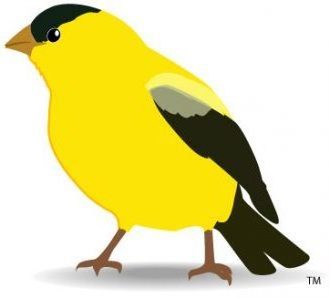 Sanders Fine Art logo is Iowa Goldfinch alternatively shown holding a paint brush.